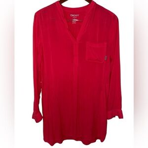 DKNY Coral Tunic Blouse Roll Tab Sleeve Pocket Lightweight  Size S